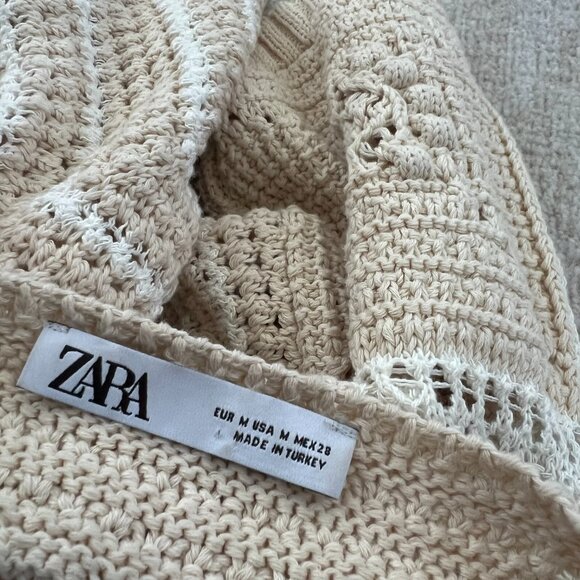 Zara Striped Short Sleeve Poncho Cardigan Sweater M - Picture 2 of 8